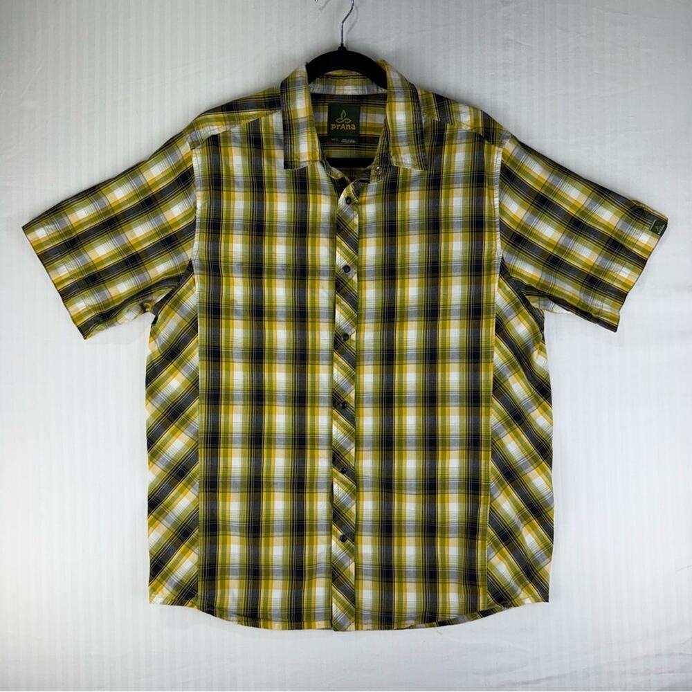 Prana Milo Snap Button Short Sleeve Button-Down Shirt Medium Rodeo Yellow Plaid